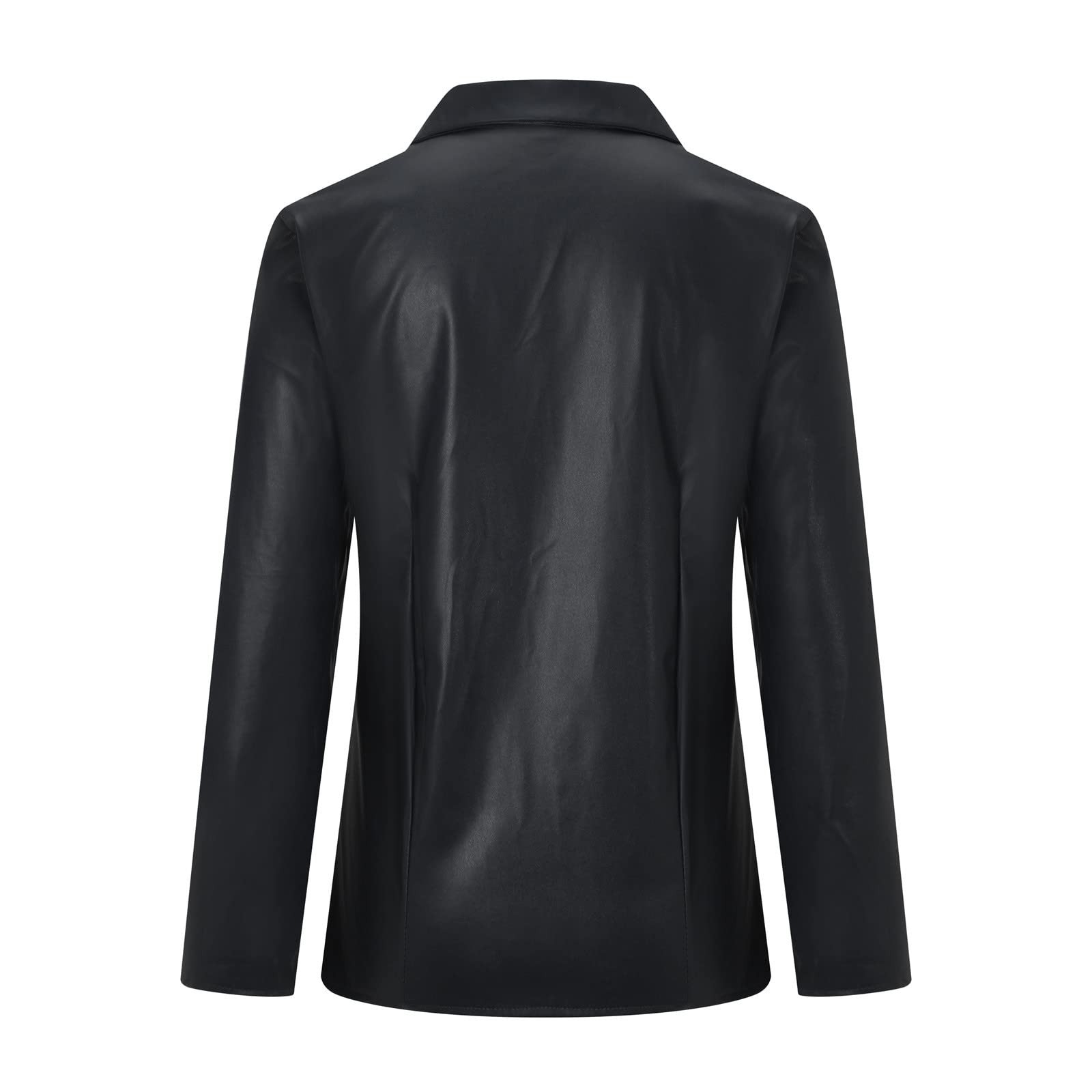 thumbnail image 5 of Chaqueta tipo camisa con botones a presión de piel sintética para mujer - Chaqueta motera de manga larga, material PU, informal/moda - Tallas S-XXL, 5 of 5